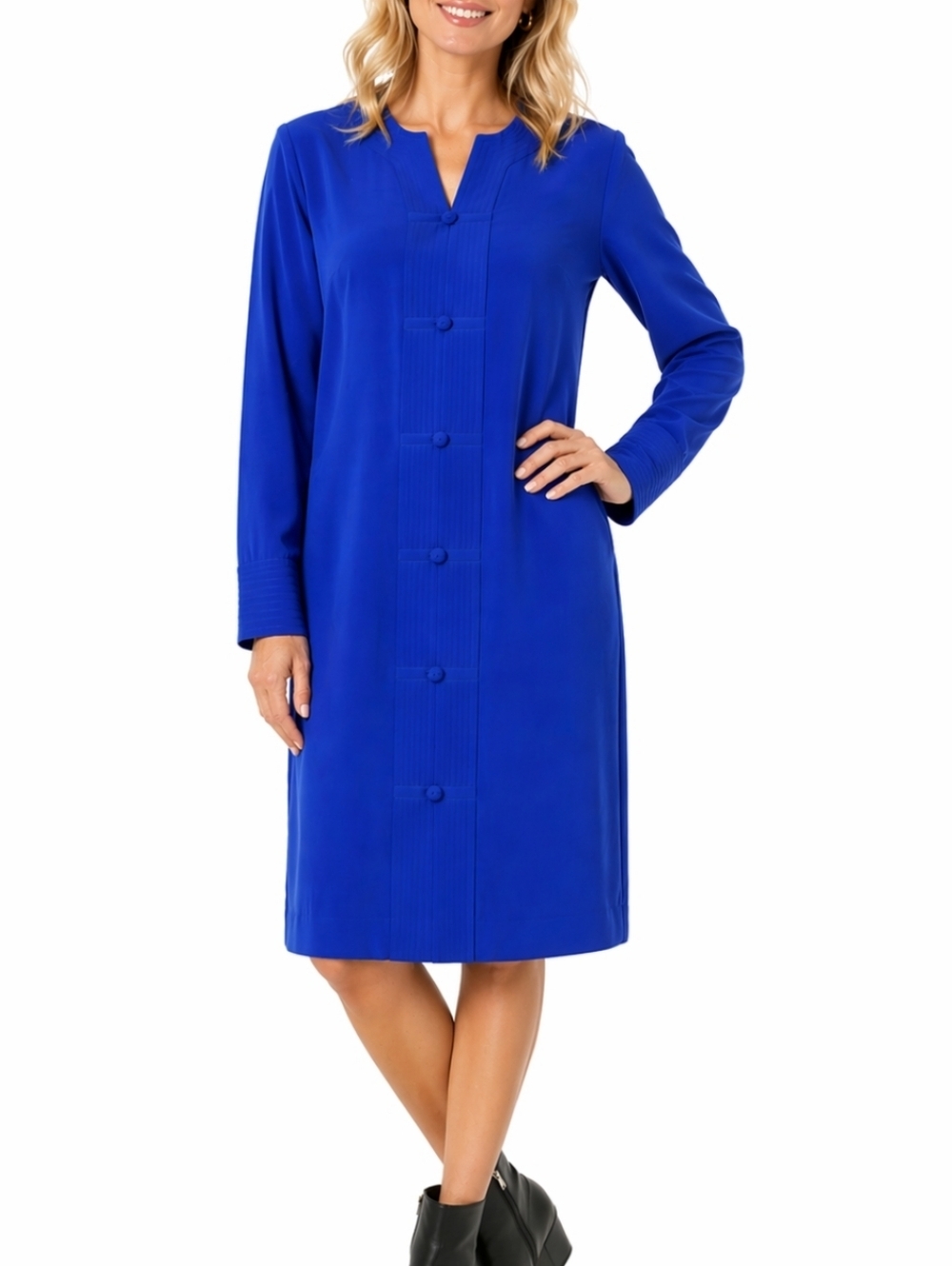 Vintage 90s Spenser Jeremy 100% Silk Royal Blue Long Sleeve Knee Length Dress